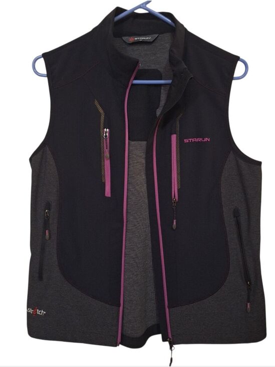 Starun Jackets & Blazers - STARUN Dark Navy & Gray Sleeveless Softshell Vest with Pink Trim